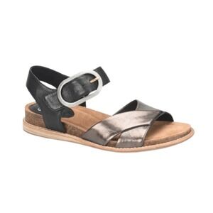 Sofft Women's Black Pewter Leather Bayo Sandal Ankle Strap Large Buckle Size 9.5